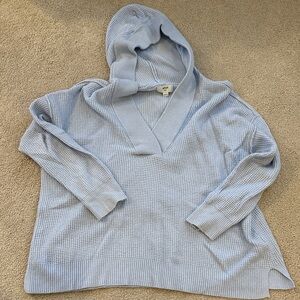 Aerie Soft Blue Waffle Knit V-Neck Hooded Sweater